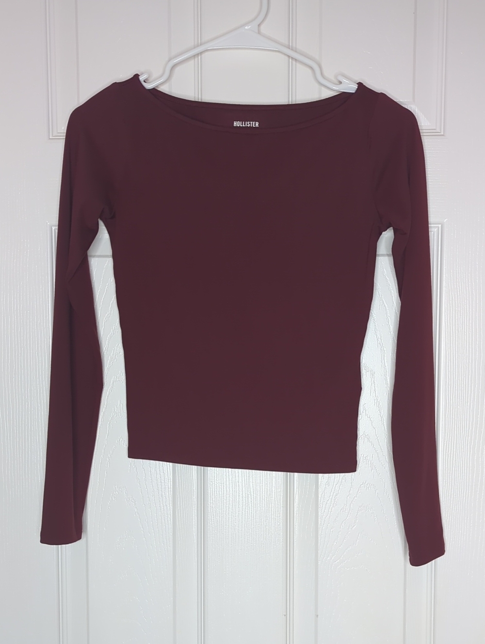 Hollister Soft Stretch Seamless Fabric Slash-Neck Top Burgundy